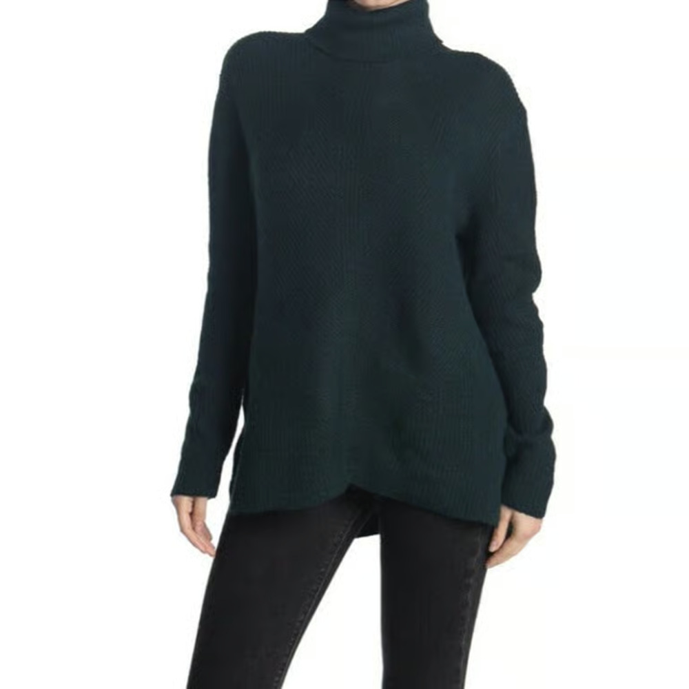 SWEET ROMEO Abstract Rib Turtleneck Tunic In‎ Dark Teal sweater XS A003582